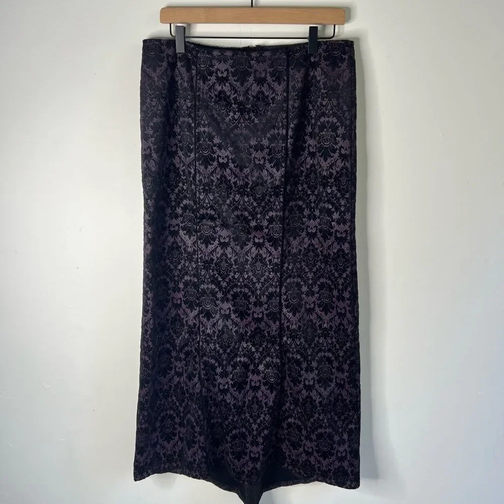 LIP SERVICE Vintage Black and Purple Velvet Lace Maxi Pencil Skirt Large LA USA